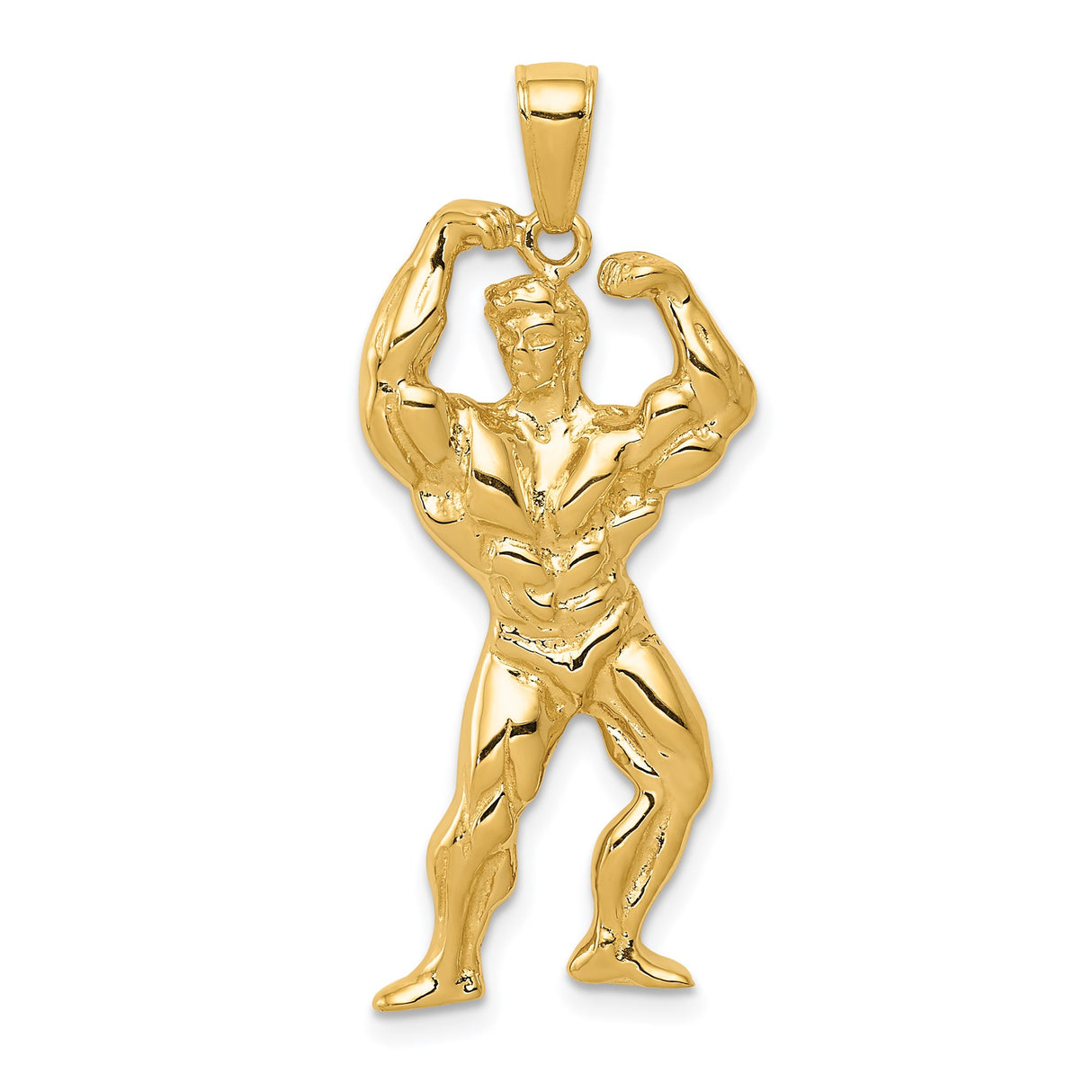 14k Yellow Gold Bodybuilder Pendant with Flexing Pose, Strength and Fitness Theme for Men
