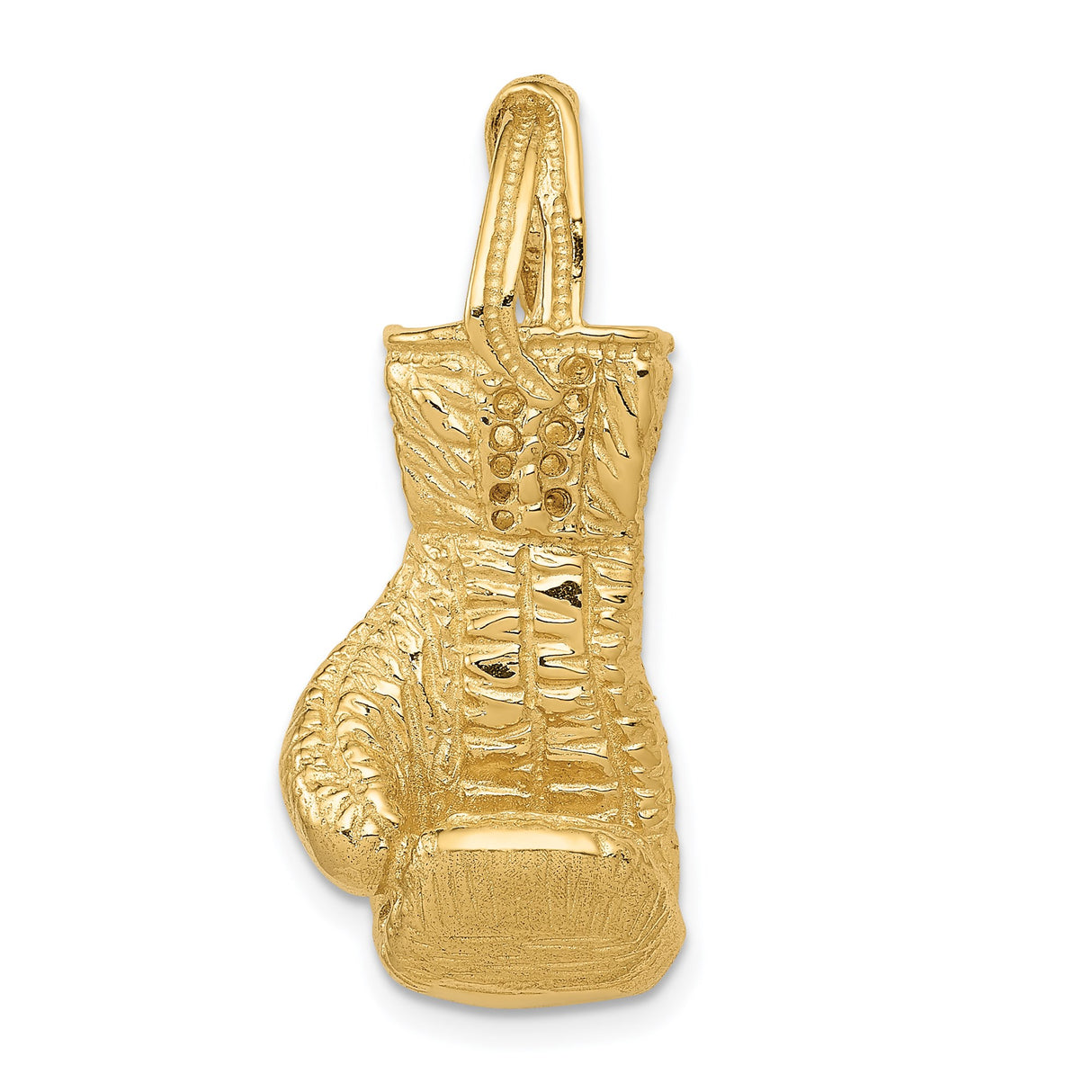 14k Yellow Gold Boxing Glove Pendant with Lace Stitch Detail, Symbolic Sports Jewelry for Men