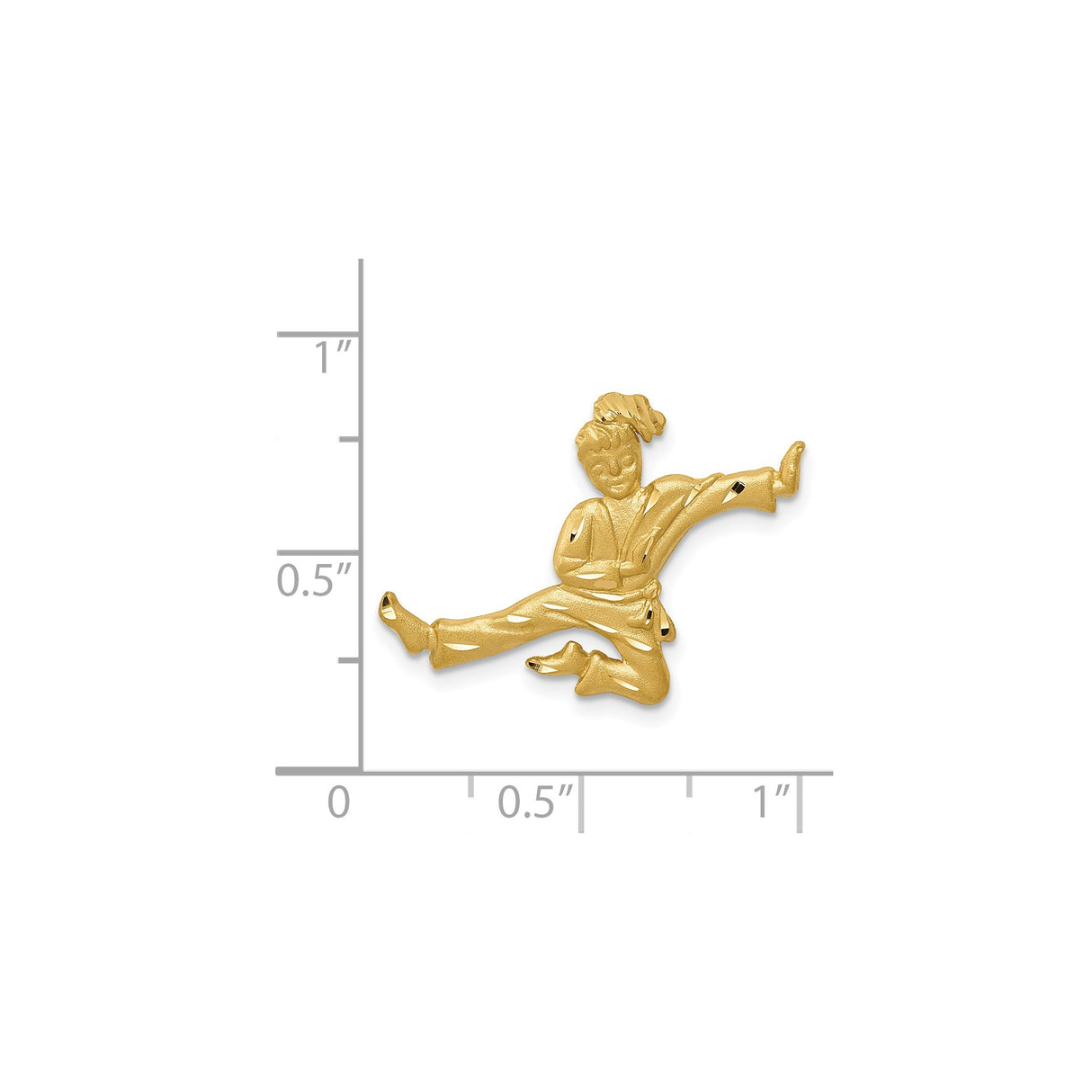14k Yellow Gold Karate Jump Kick Pendant, Martial Arts Charm in Dynamic Pose