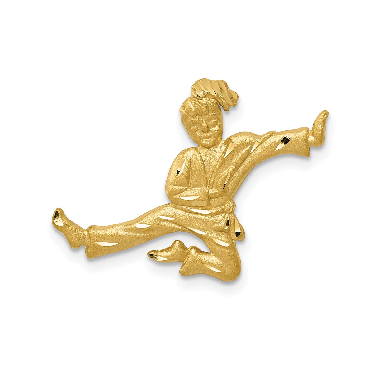 14k Yellow Gold Karate Jump Kick Pendant, Martial Arts Charm in Dynamic Pose