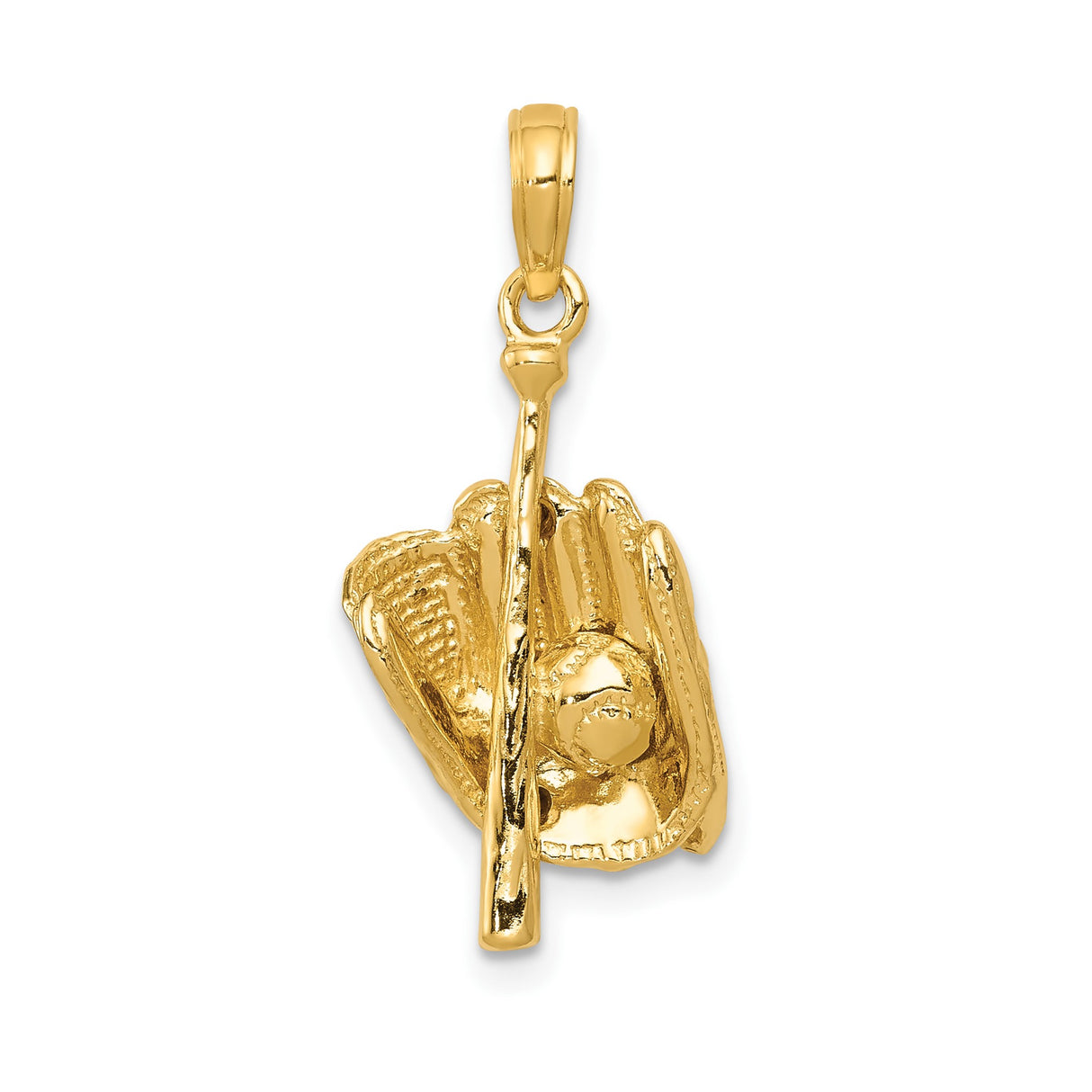 14k Yellow Gold Baseball Pendant with Glove, Bat, and Ball Design, Sports Jewelry for Fans and Athletes