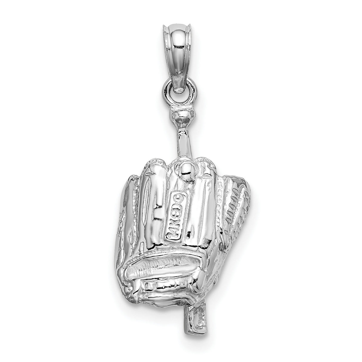 14k White Gold Baseball Pendant with Glove, Ball, and Bat Design