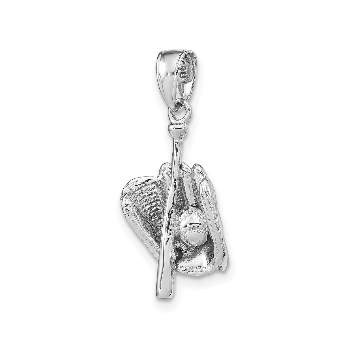 14k White Gold Baseball Pendant with Glove, Bat, and Ball Design, Sports Charm for Men or Women