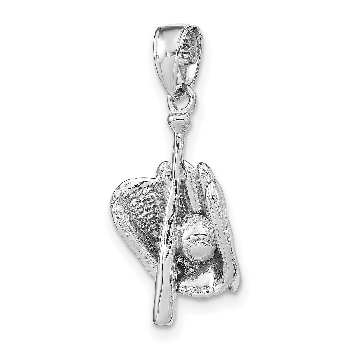 14k White Gold Baseball Pendant with Glove, Ball, and Bat Design
