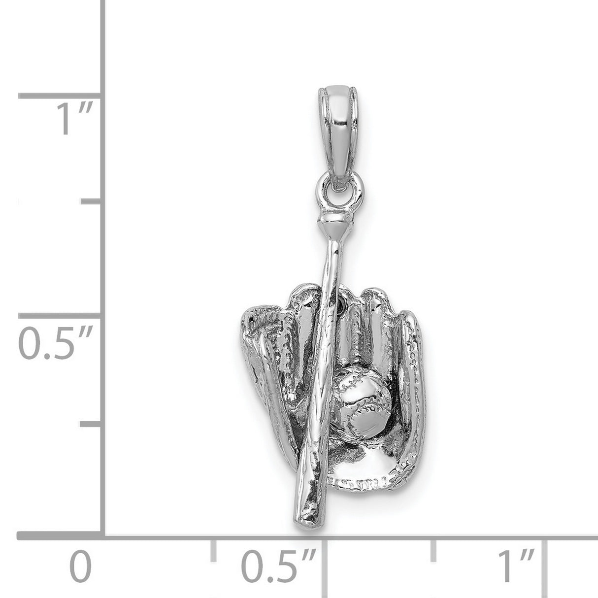 14k White Gold Baseball Pendant with Glove, Ball, and Bat Design
