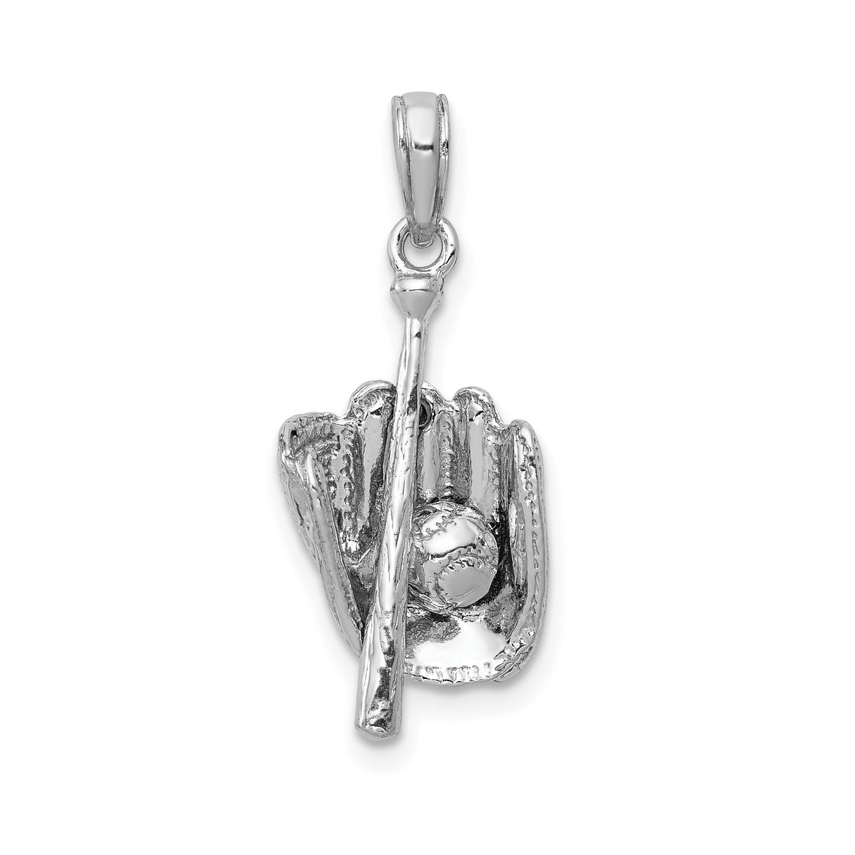 14k White Gold Baseball Pendant with Glove, Bat, and Ball Design, Sports Charm for Men or Women