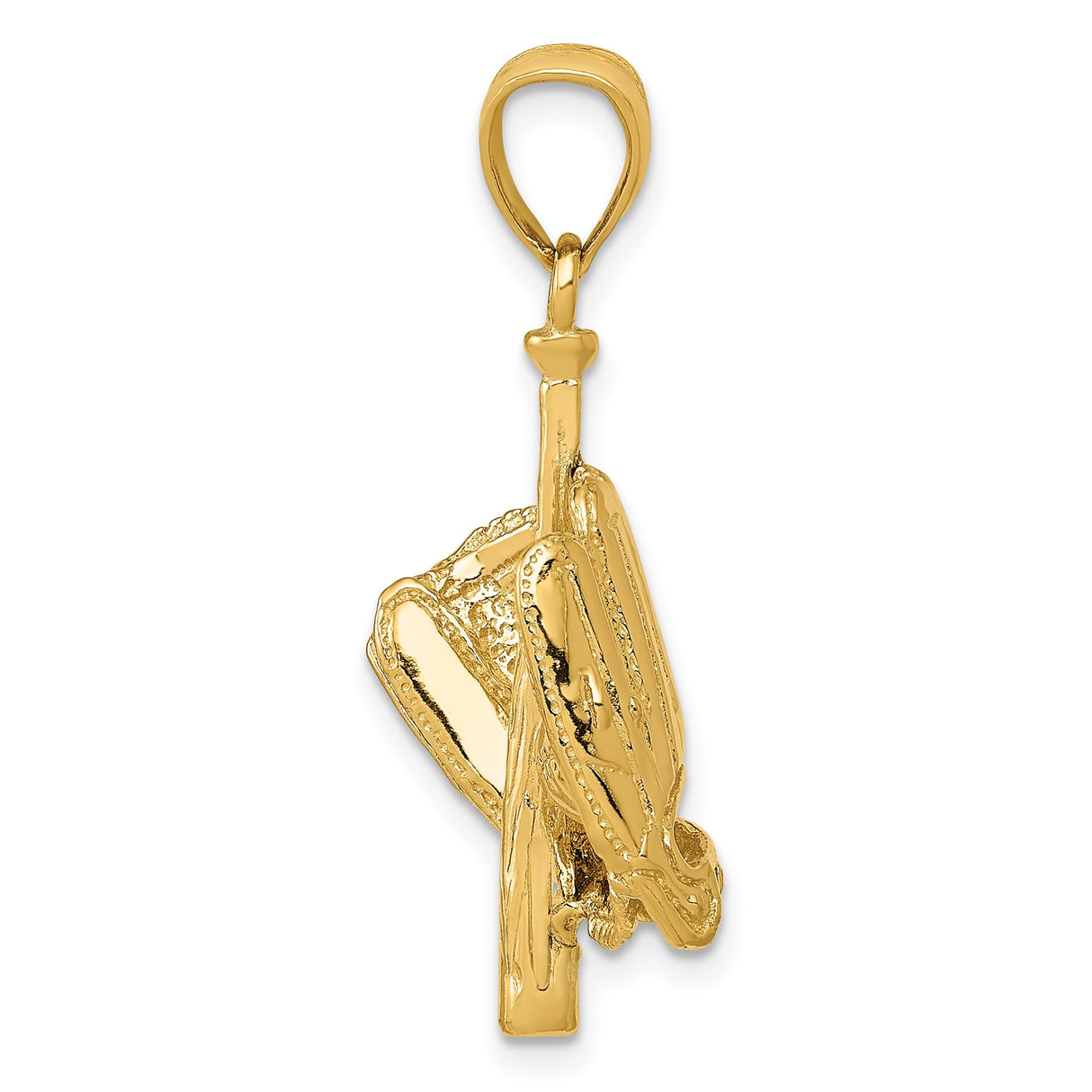 14k Yellow Gold Baseball Glove Bat and Ball Pendant, Unisex Sports Charm