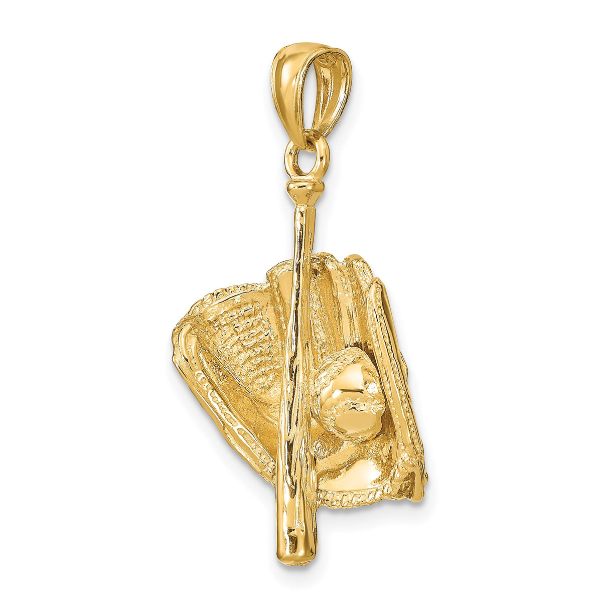 14k Yellow Gold Baseball Glove Bat and Ball Pendant, Unisex Sports Charm