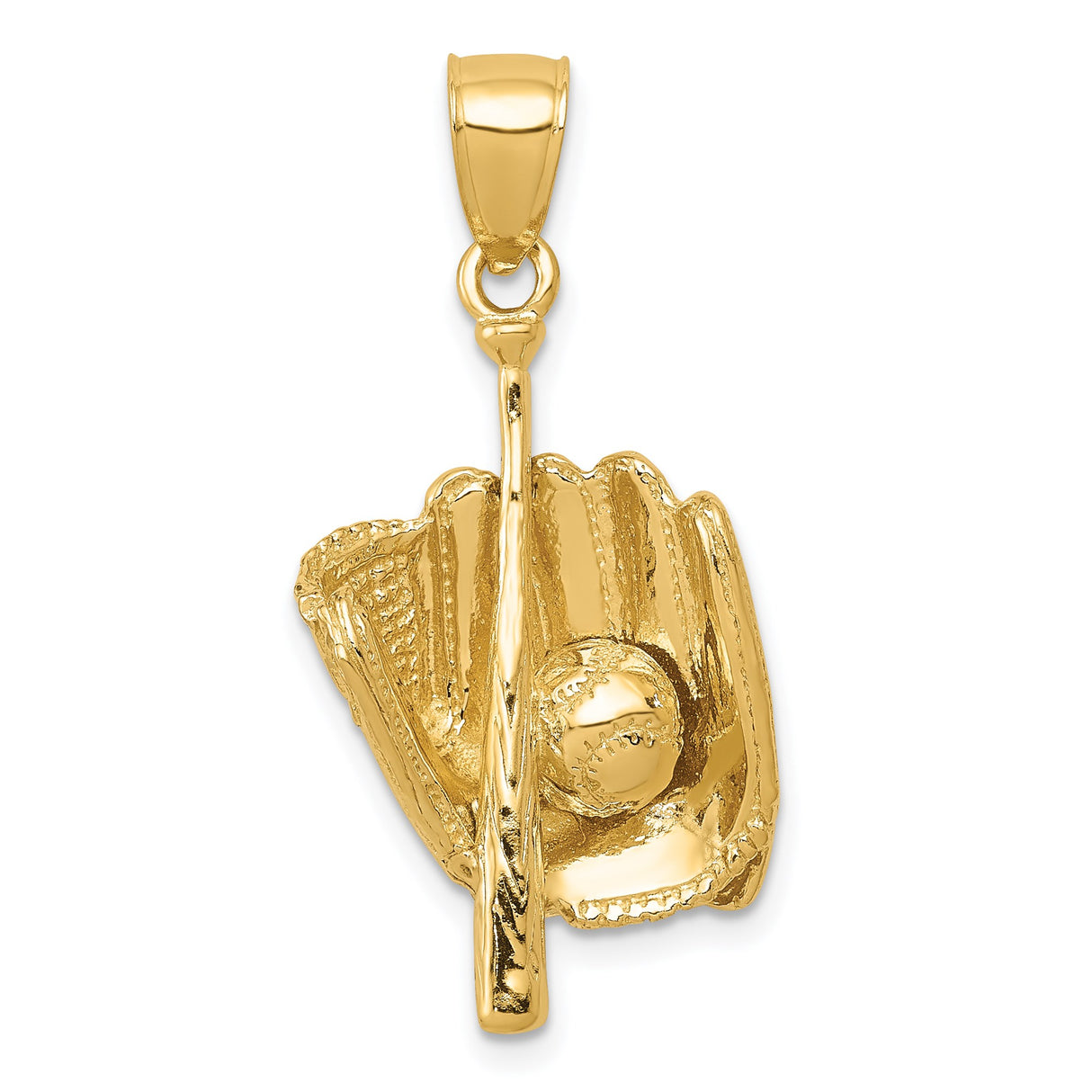 14k Yellow Gold Baseball Glove Bat and Ball Pendant, Unisex Sports Charm