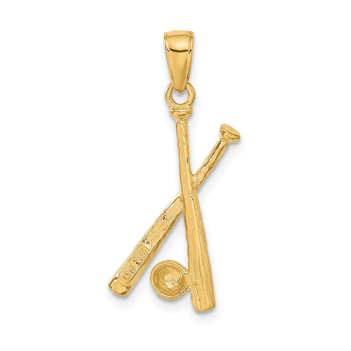 14k Yellow Gold Baseball Pendant with Crossed Bats and Detailed Ball, Sports Charm for Men or Women