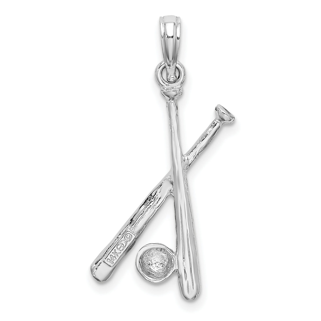 14k White Gold Baseball Pendant with Crossed Bats and Ball Symbol