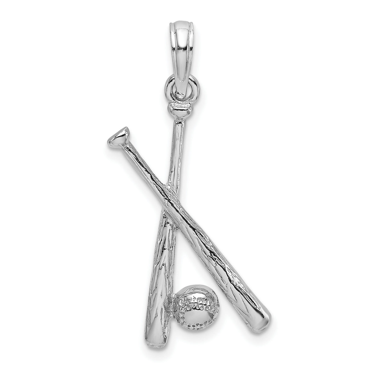 14k White Gold Baseball Pendant with Crossed Bats and Ball Symbol