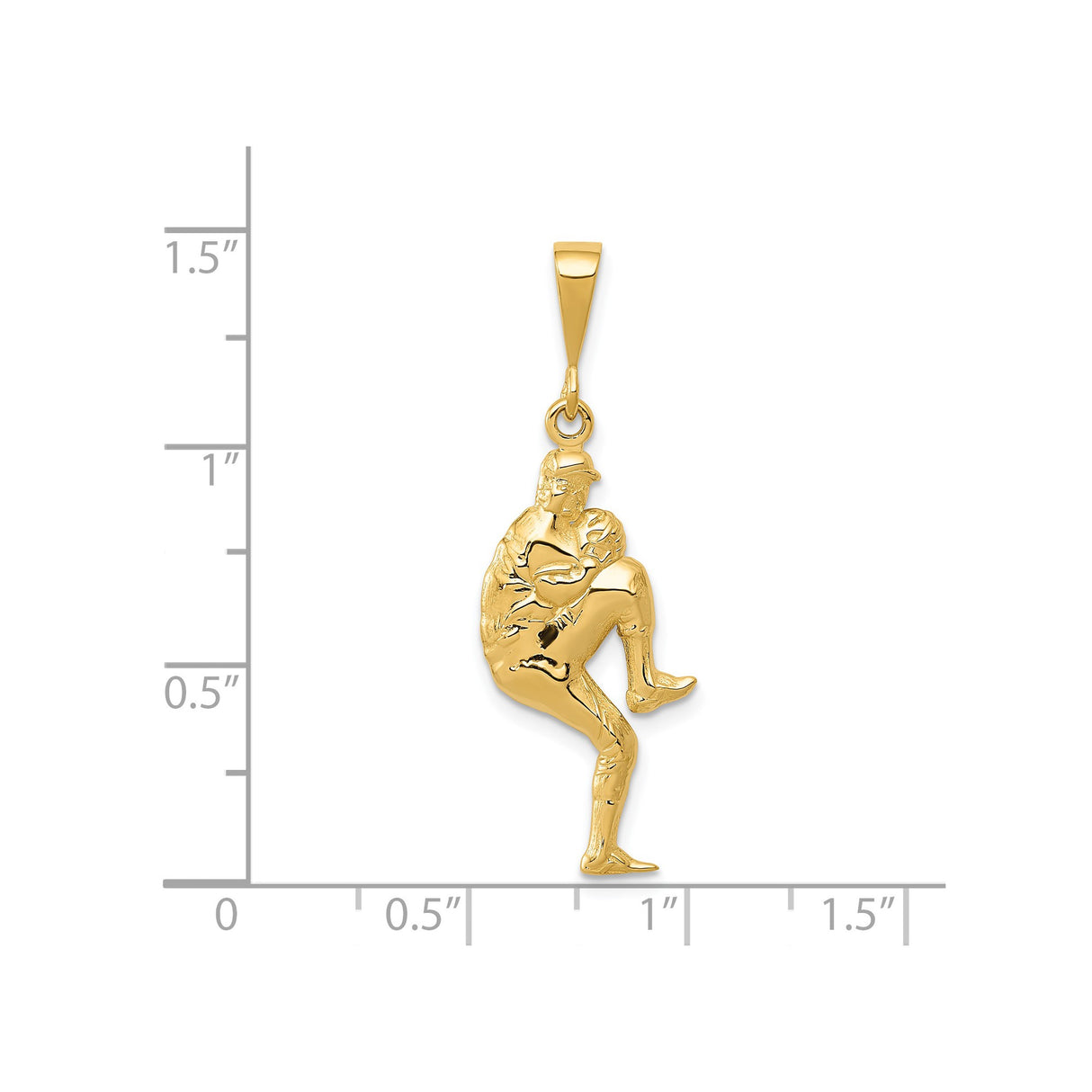 14k Yellow Gold Baseball Pitcher Pendant, Detailed Sports Charm in Mid-Pitch Pose for Men