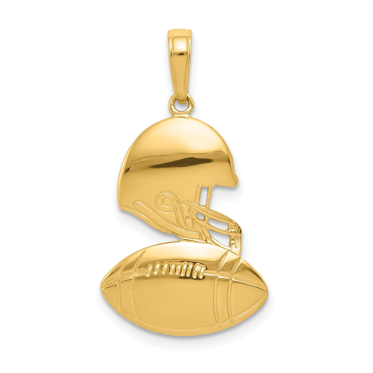 14k Yellow Gold Football Helmet and Ball Pendant, American Football Sports Charm for Men or Unisex Fans
