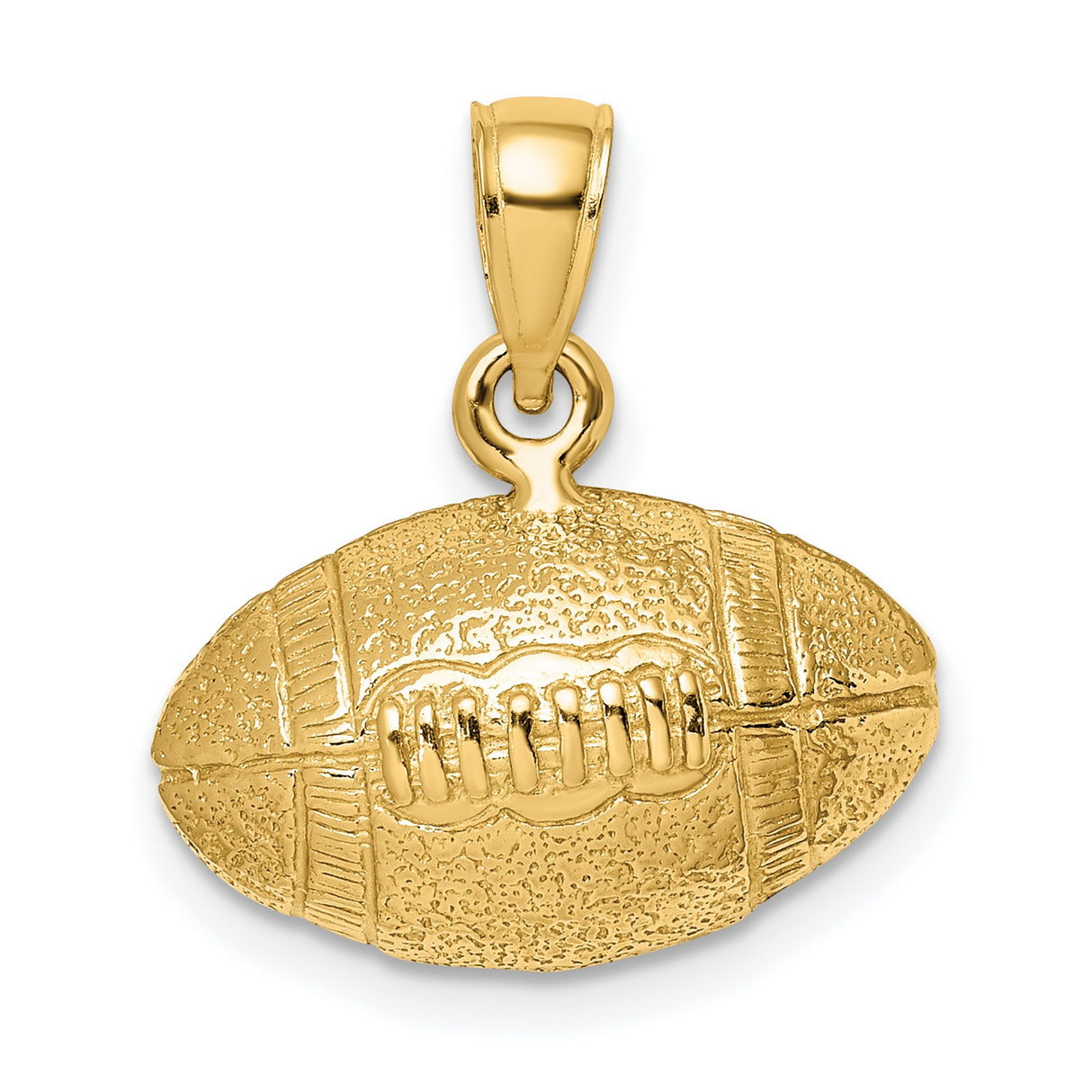 14k Yellow Gold Football Pendant with Stitched Texture, Unisex Sports Charm