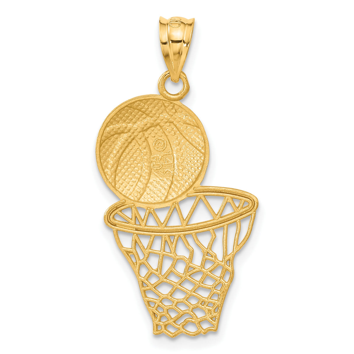 14k Yellow Gold Basketball Pendant with Hoop Net Design, Sports Charm for Men and Women