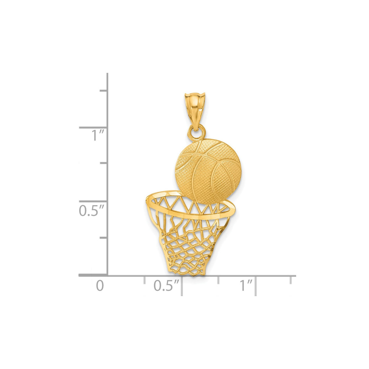 14k Yellow Gold Basketball Pendant with Hoop Net Design, Sports Charm for Men and Women