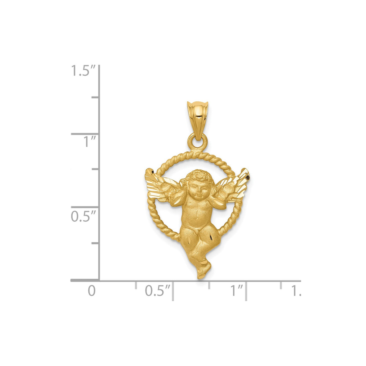 14k Yellow Gold Angel Pendant with Cherub and Outstretched Wings in Rope Circle