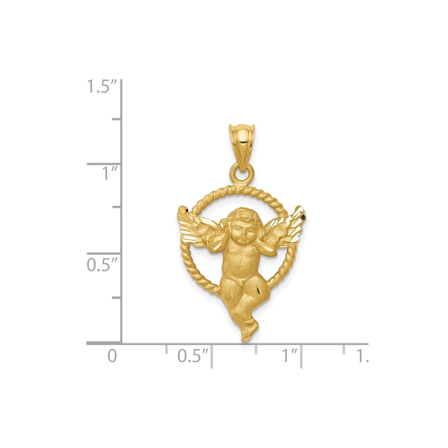14k Yellow Gold Angel Pendant with Cherub and Outstretched Wings in Rope Circle