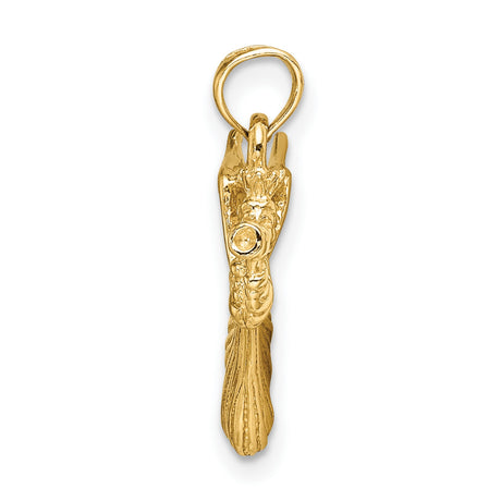 14k Yellow Gold Angel Pendant, Trumpet Blowing Design, Symbol of Faith and Protection