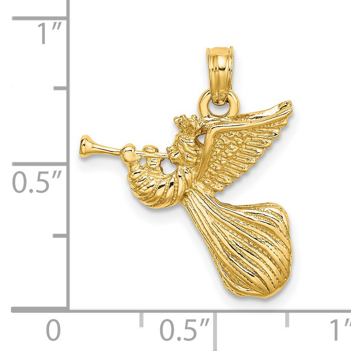 14k Yellow Gold Angel Pendant, Trumpet Blowing Design, Symbol of Faith and Protection