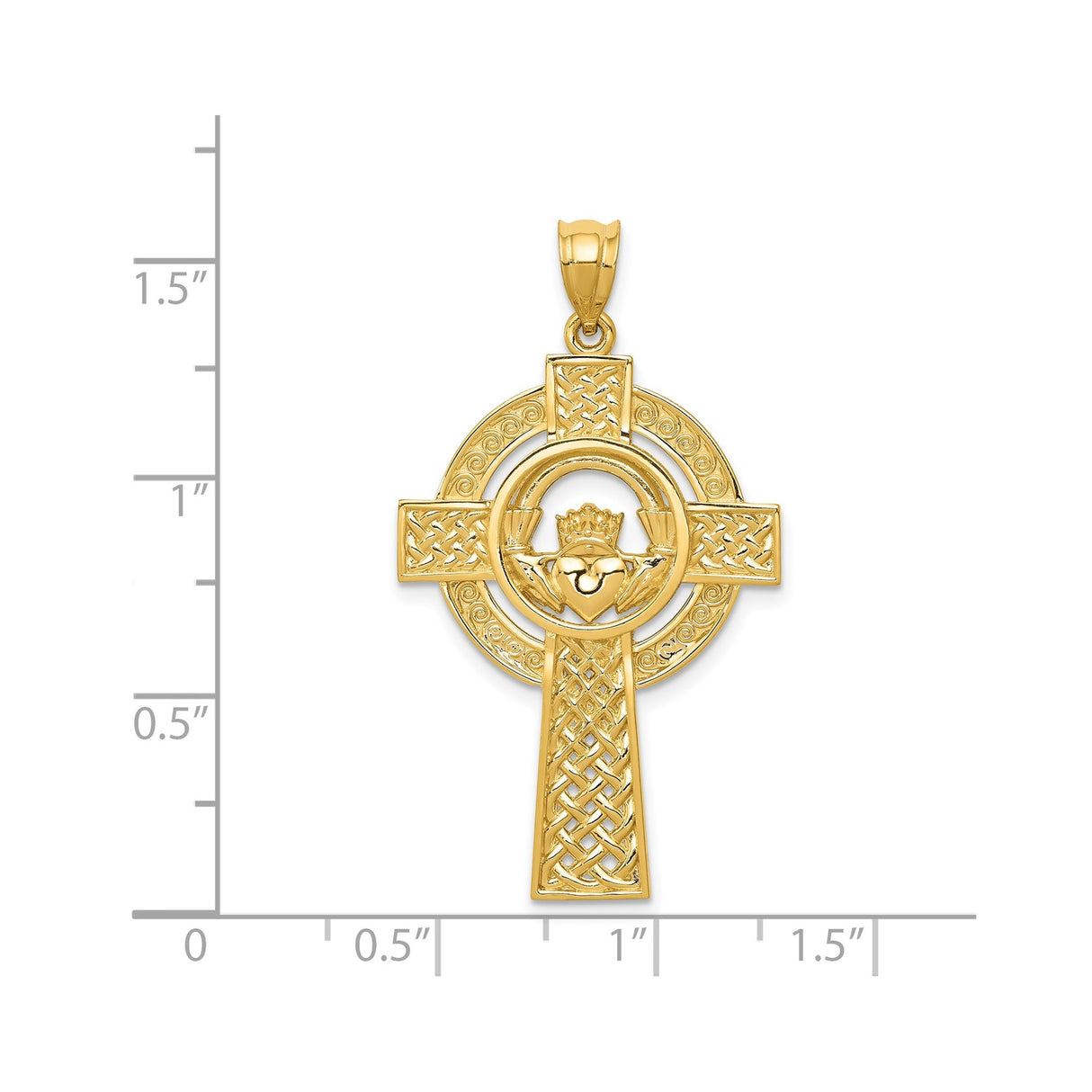14k Yellow Gold Celtic Cross Pendant with Claddagh Symbol and Knotwork Design