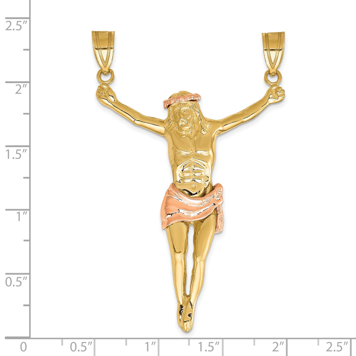 14k Two-Tone Gold Crucifix Pendant with Jesus, Rose Gold Crown and Loincloth, Catholic Cross Charm