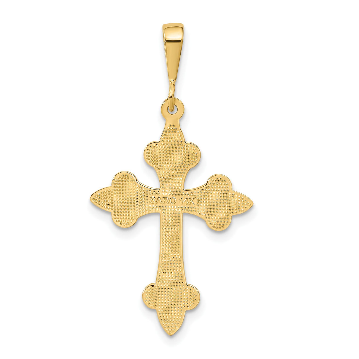 14k Yellow Gold Cross Pendant with Fleur De Lis Design, Ornate Gothic Religious Charm