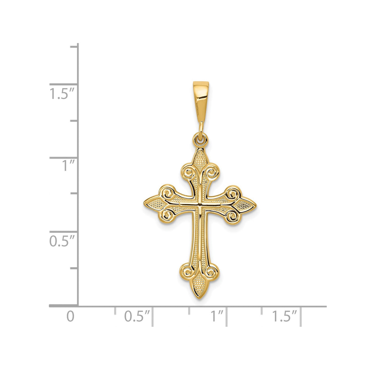 14k Yellow Gold Cross Pendant with Fleur De Lis Design, Ornate Gothic Religious Charm