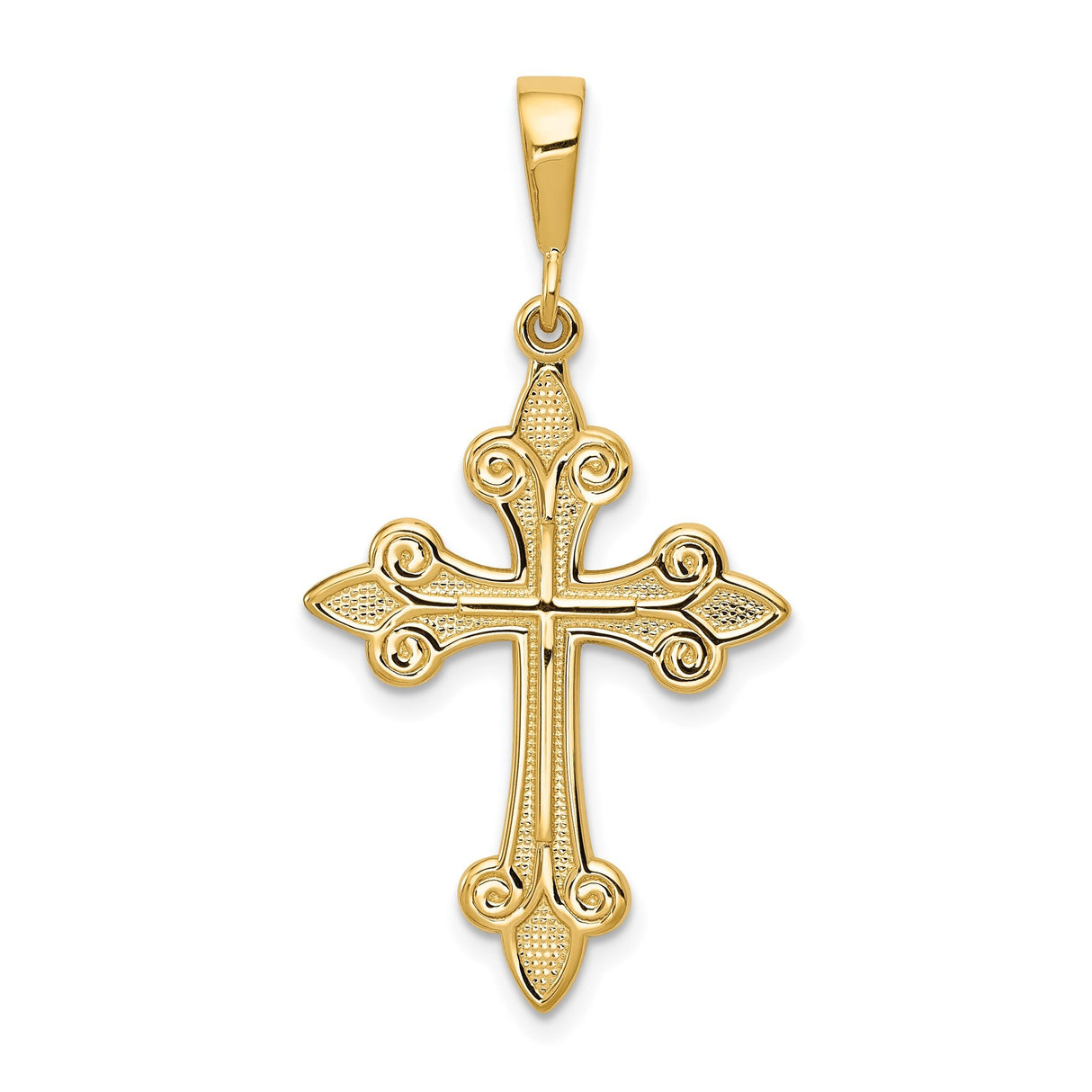 14k Yellow Gold Cross Pendant with Fleur De Lis Design, Ornate Gothic Religious Charm