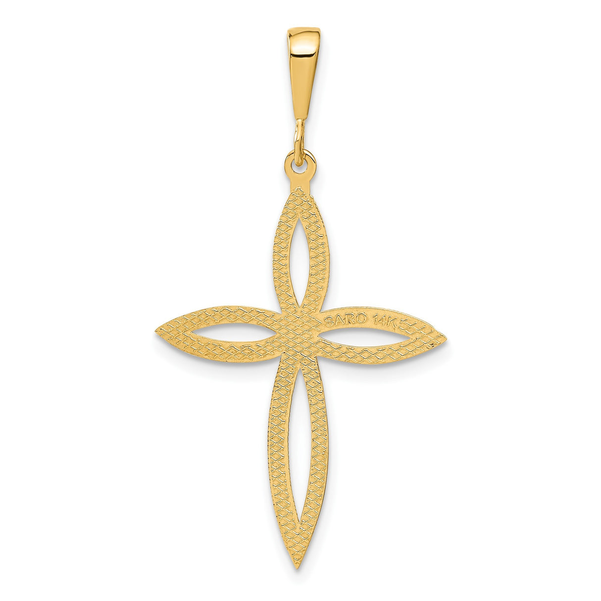 14k Yellow Gold Cross Pendant with Floral Ribbon Motif and Openwork Design