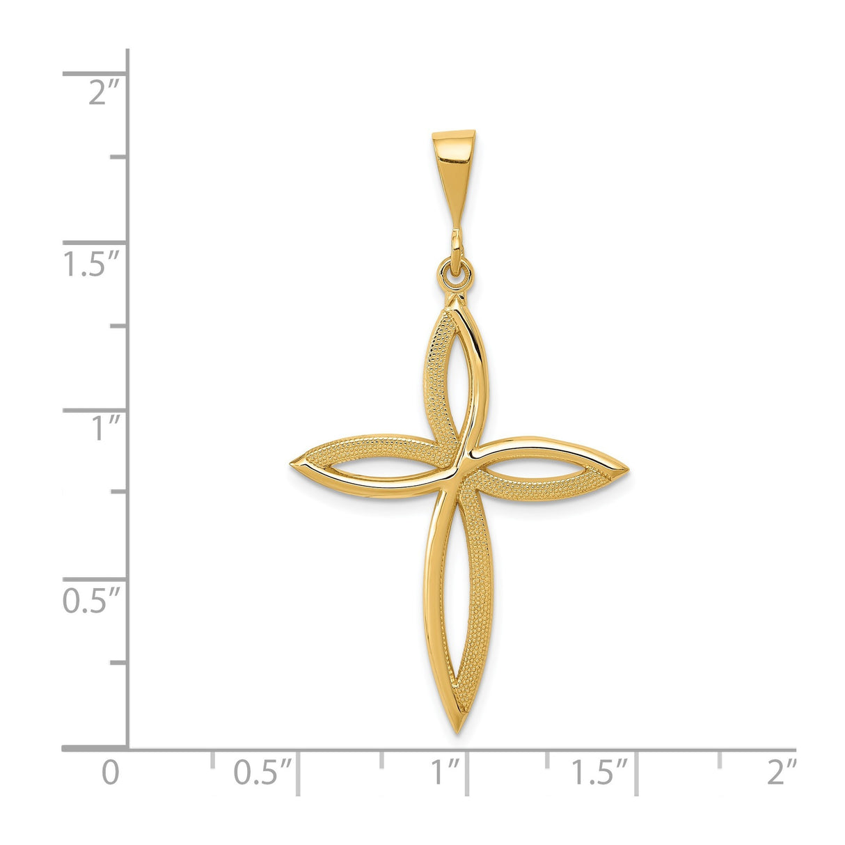14k Yellow Gold Cross Pendant with Floral Ribbon Motif and Openwork Design
