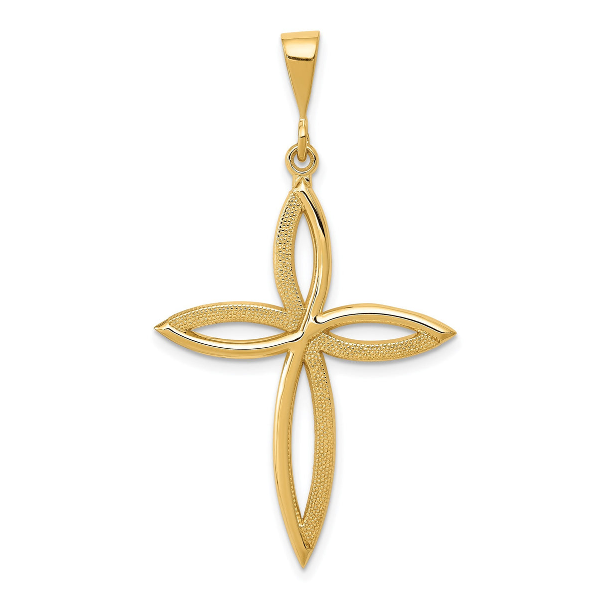 14k Yellow Gold Cross Pendant with Floral Ribbon Motif and Openwork Design