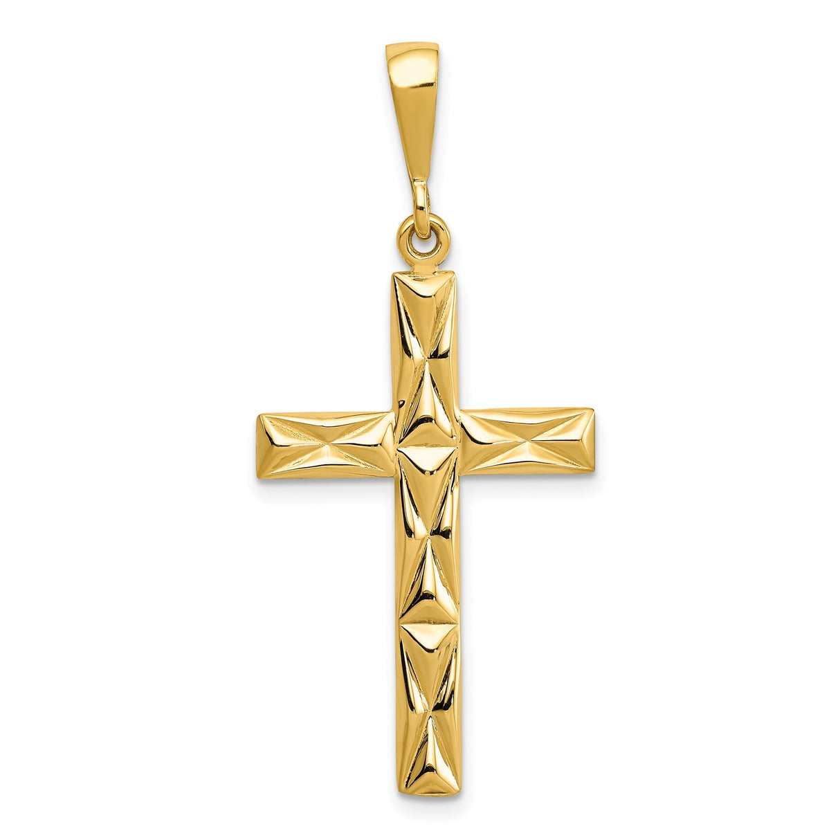 14k Yellow Gold Reversible Latin Cross Pendant with Polished and Faceted Design
