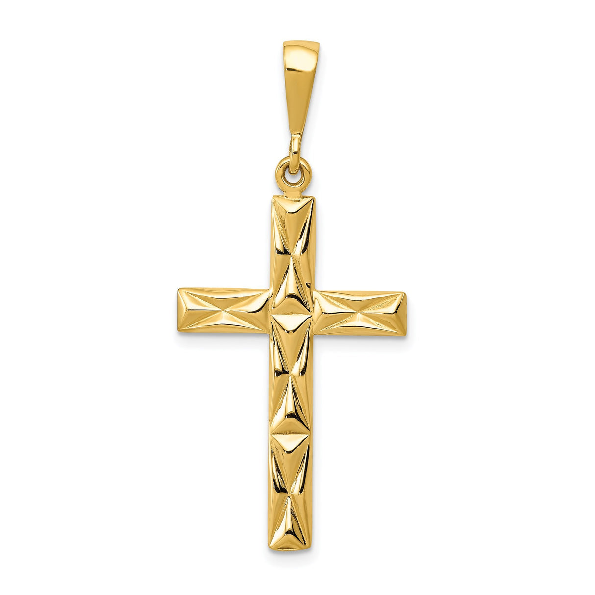 14k Yellow Gold Reversible Latin Cross Pendant with Polished and Faceted Design