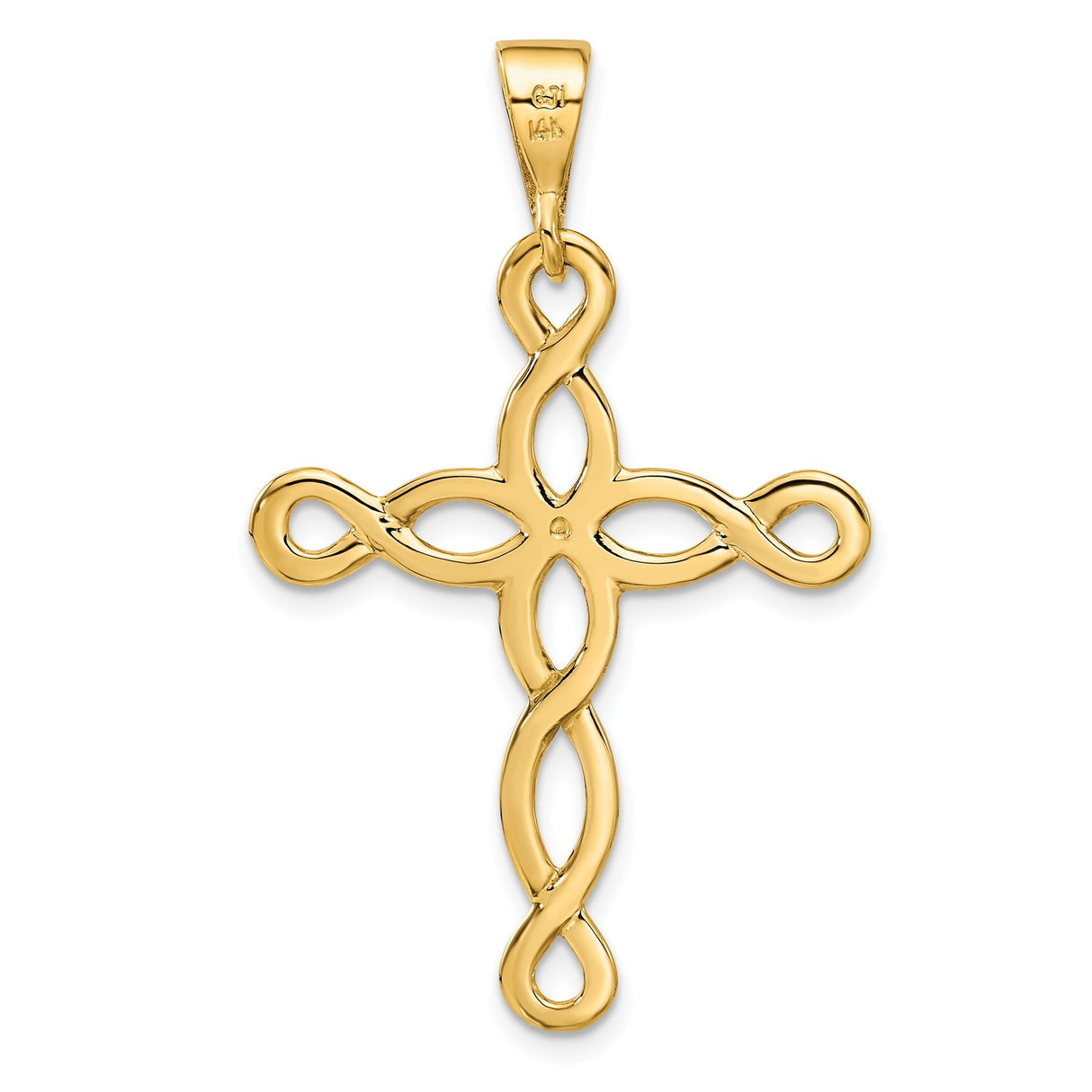 14k Yellow Gold Infinity Cross Pendant with Latin-Style Open Figure Eight Design