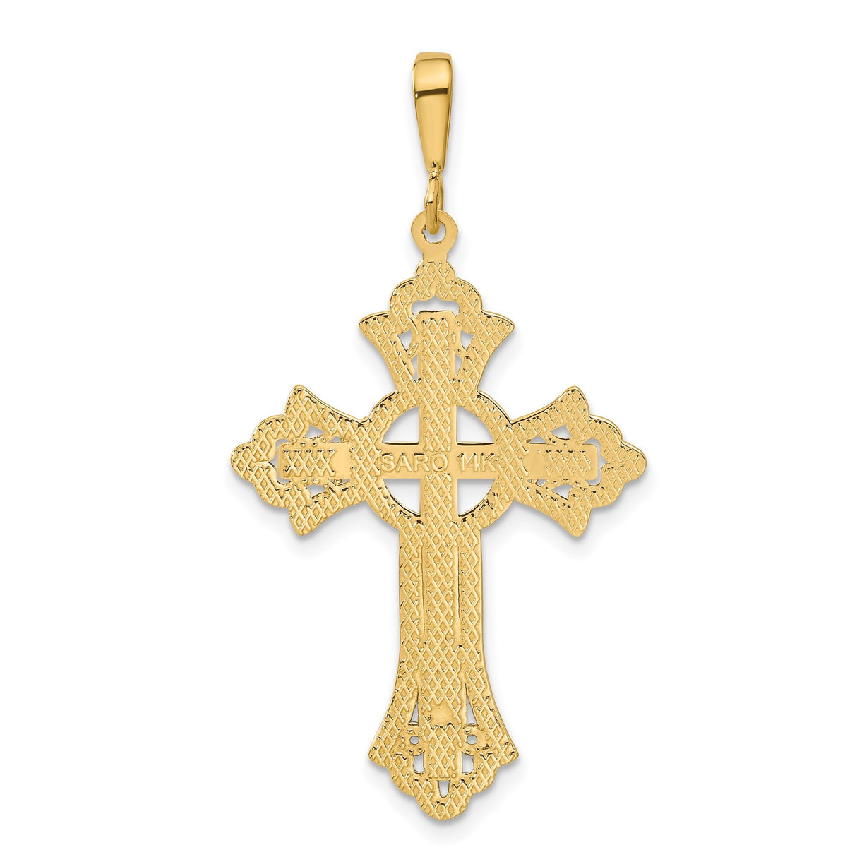 14k Yellow Gold Celtic Iona Cross Pendant with Scalloped Detail and Satin Finish