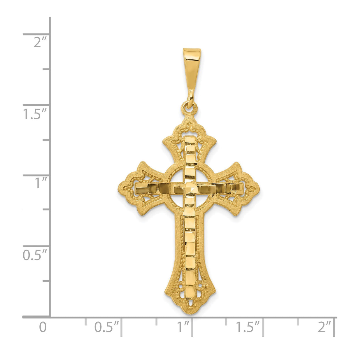 14k Yellow Gold Celtic Iona Cross Pendant with Scalloped Detail and Satin Finish
