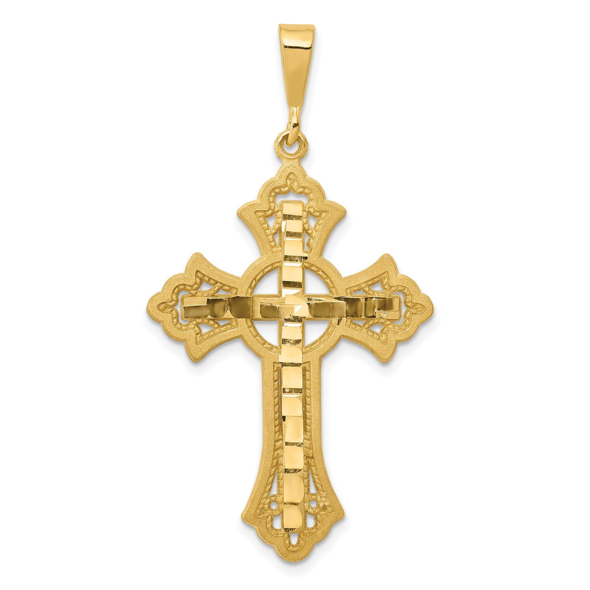 14k Yellow Gold Celtic Iona Cross Pendant with Scalloped Detail and Satin Finish