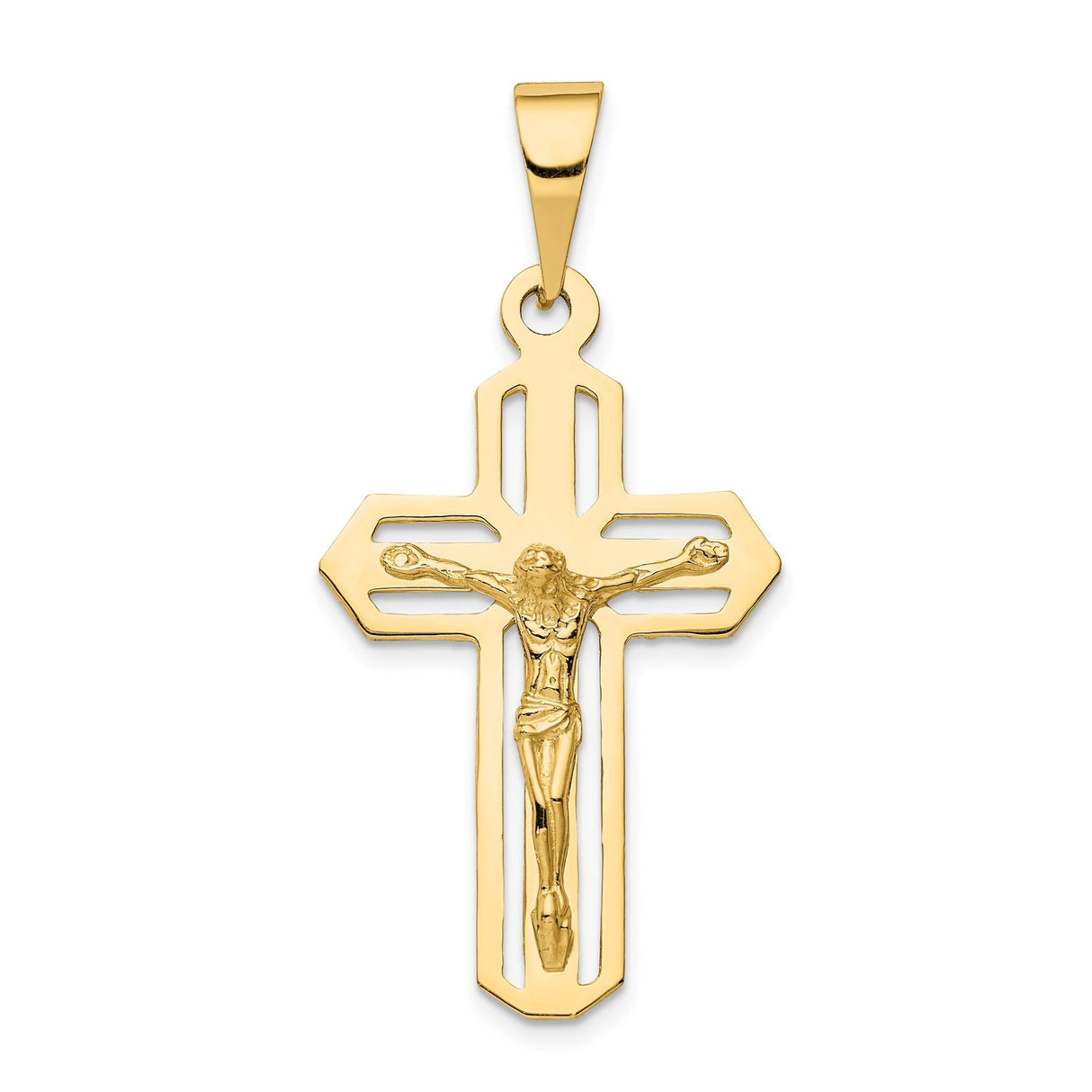 14k Yellow Gold Crucifix Cross Pendant with Detailed Jesus Figure, Religious Christian Charm
