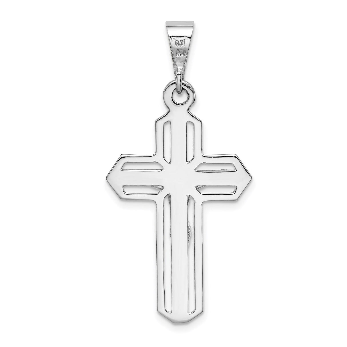 14k White Gold Crucifix Pendant with Detailed Christ Figure in Openwork Religious Design