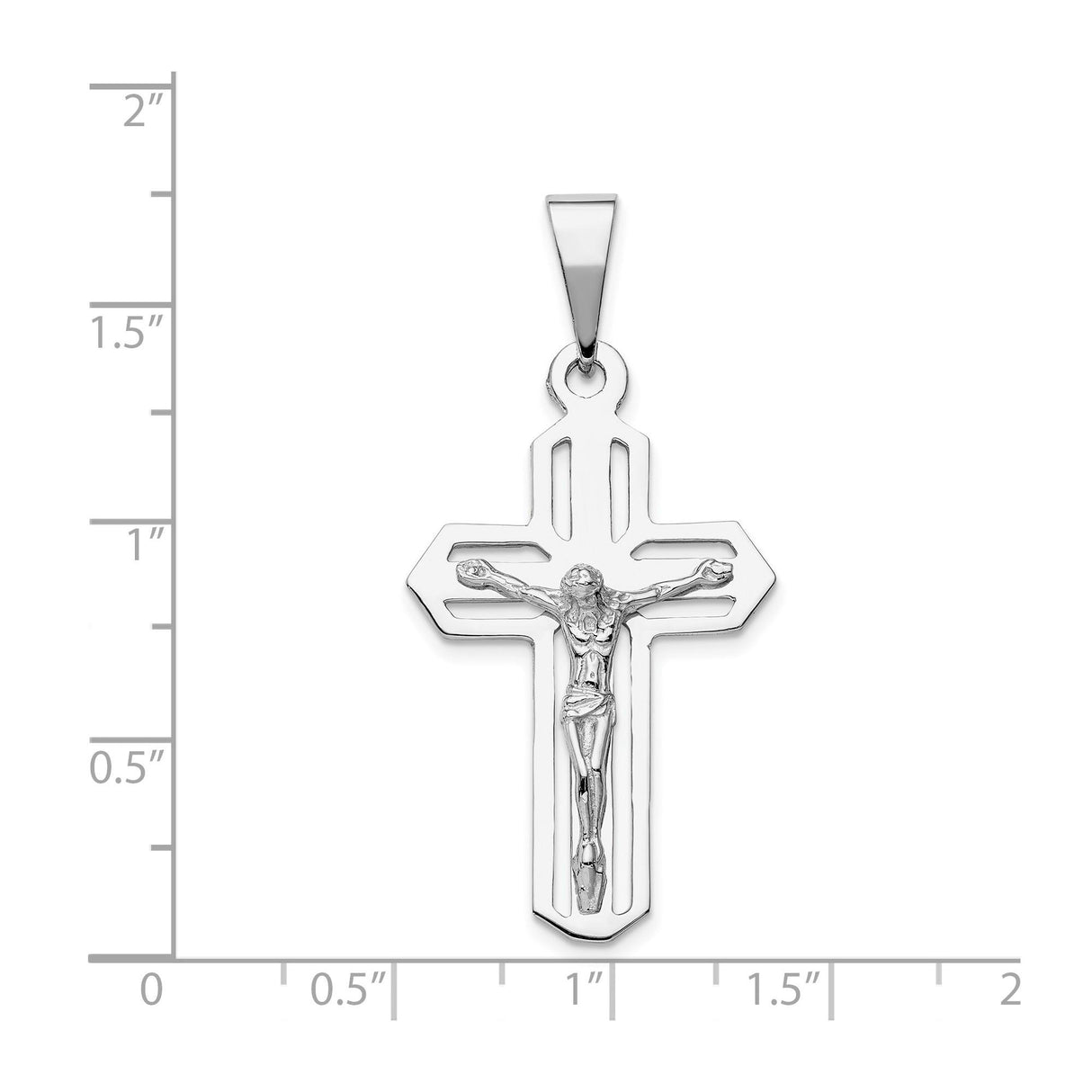 14k White Gold Crucifix Pendant with Detailed Christ Figure in Openwork Religious Design