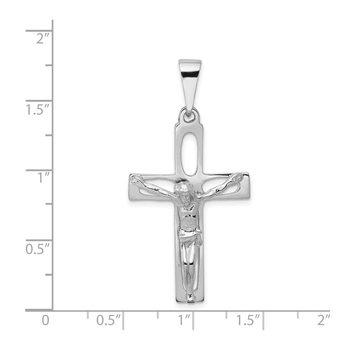 14k White Gold Crucifix Pendant with Raised Christ Figure, Latin Cross Religious Charm