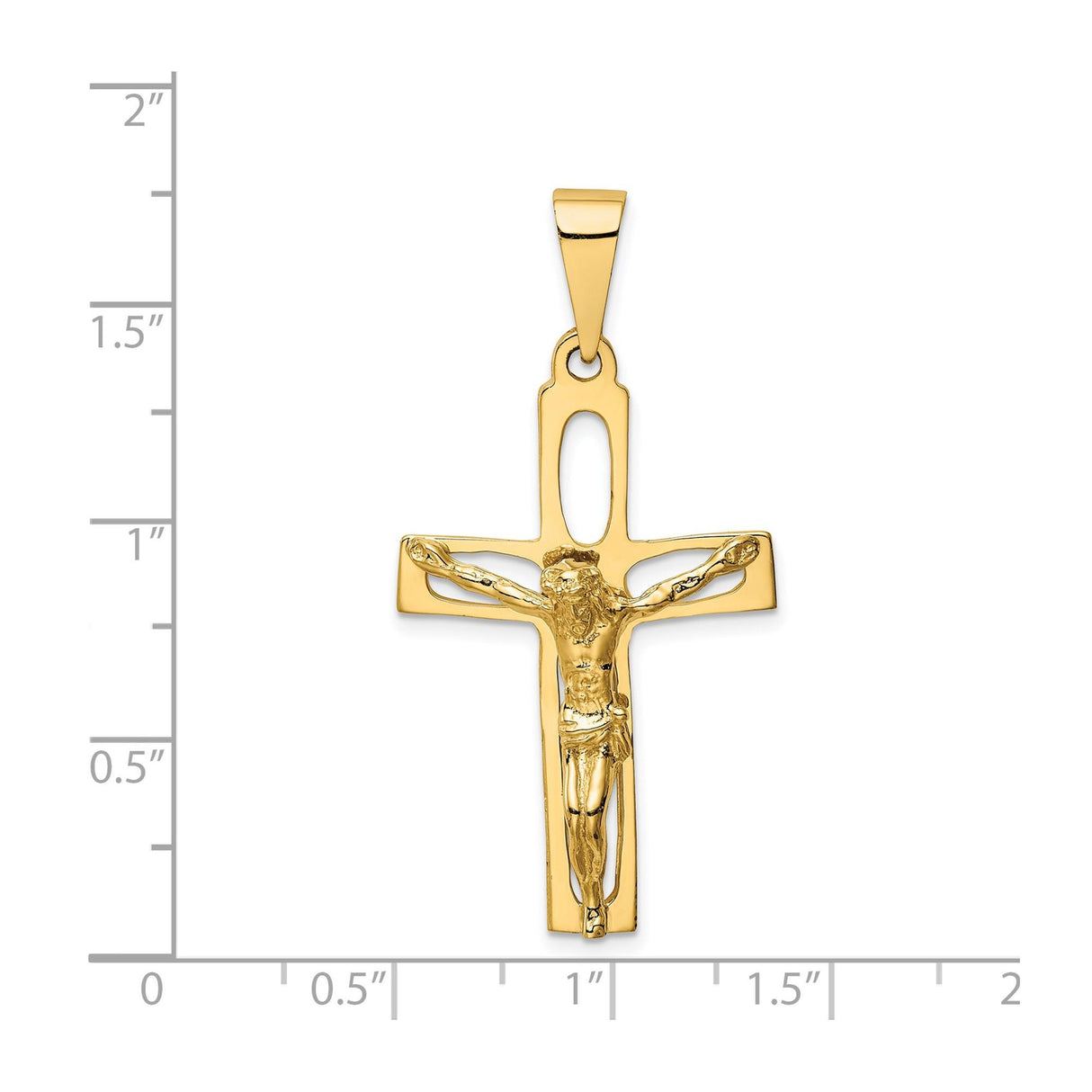 14k Yellow Gold Cut-Out Latin Crucifix Pendant with Detailed Jesus Figure Religious Charm