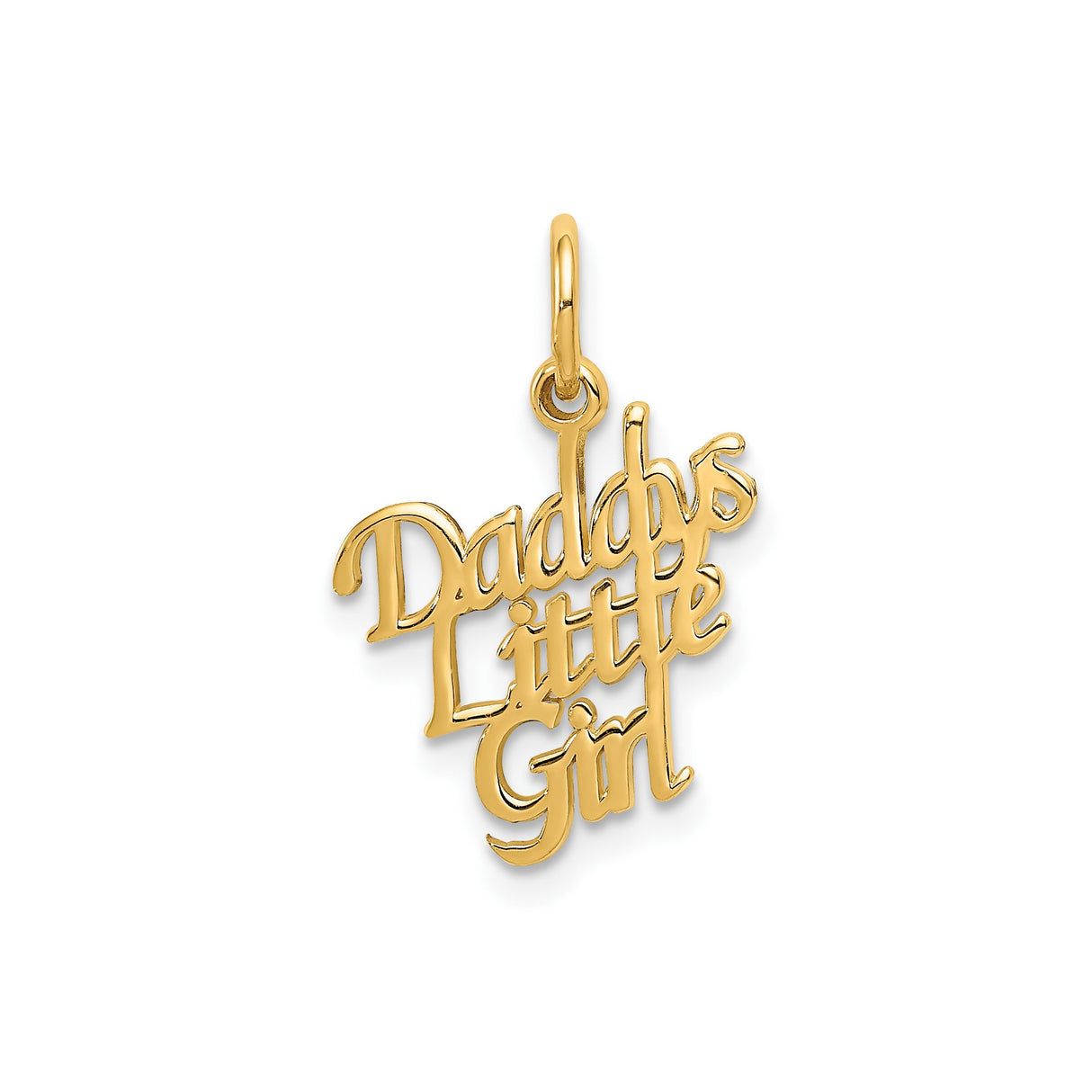 14k Yellow Gold Pendant with Script Daddys Little Girl Message, Sentimental Father-Daughter Charm
