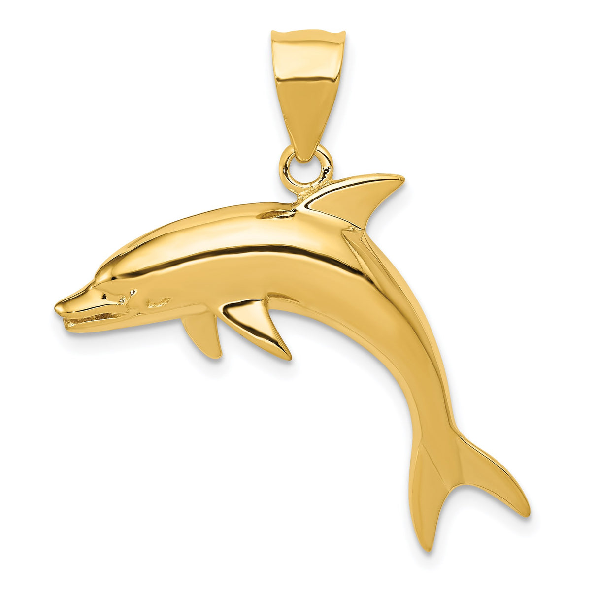 14k Yellow Gold Dolphin Pendant, High Polish Nautical Charm with Ocean Design for Women or Unisex