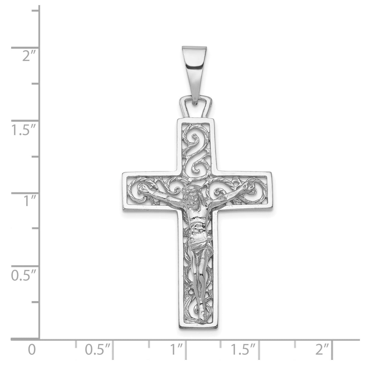 14k White Gold Crucifix Cross Pendant with Jesus, Christian Religious Charm for Men and Women