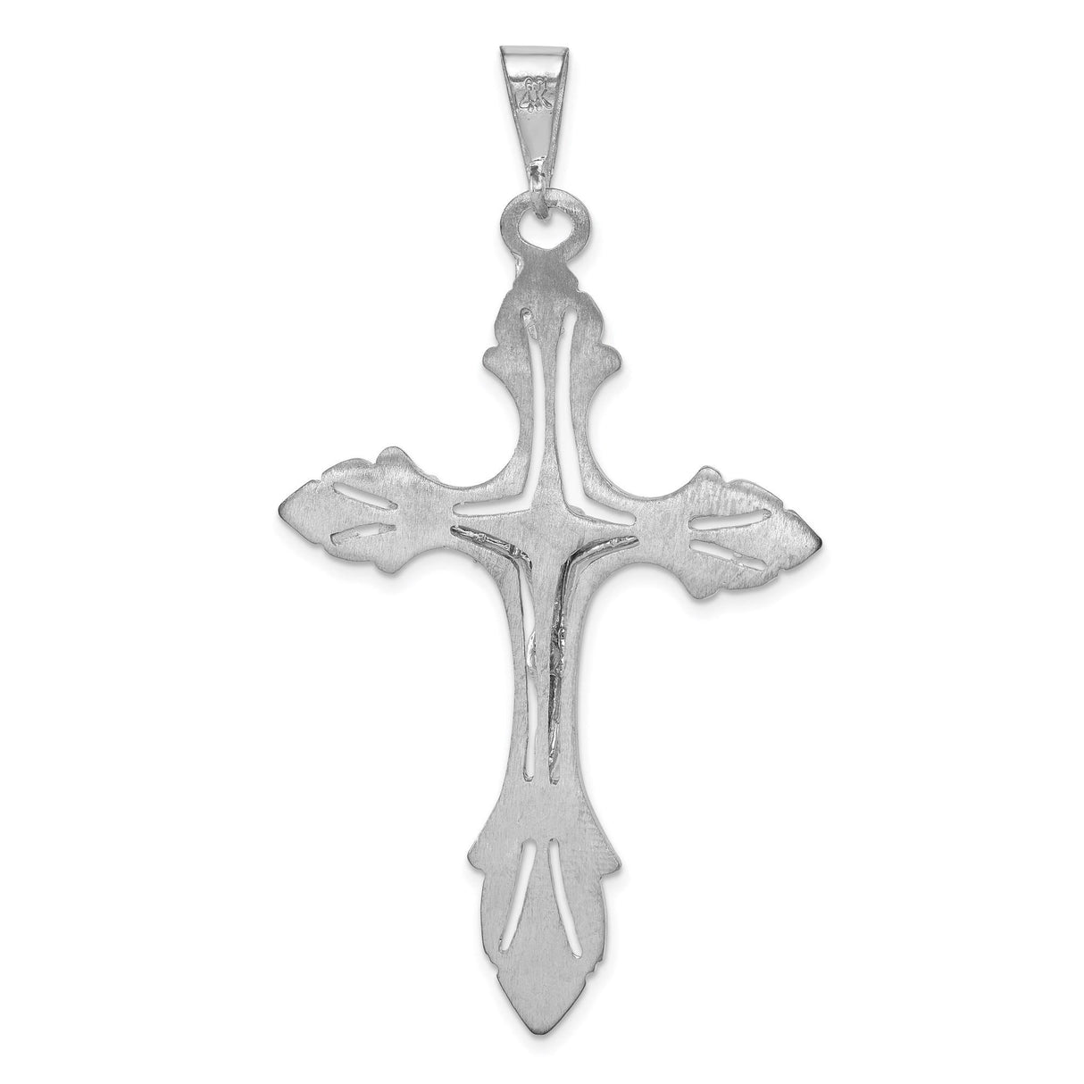 14k White Gold Crucifix Pendant with Detailed Jesus Design, Religious Christian Jewelry