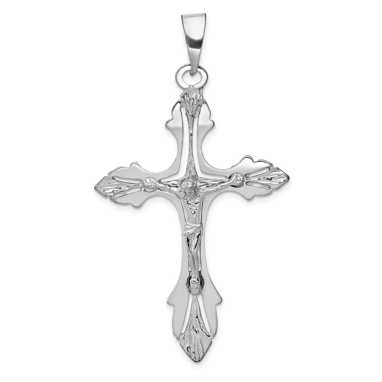 14k White Gold Crucifix Pendant with Detailed Jesus Design, Religious Christian Jewelry