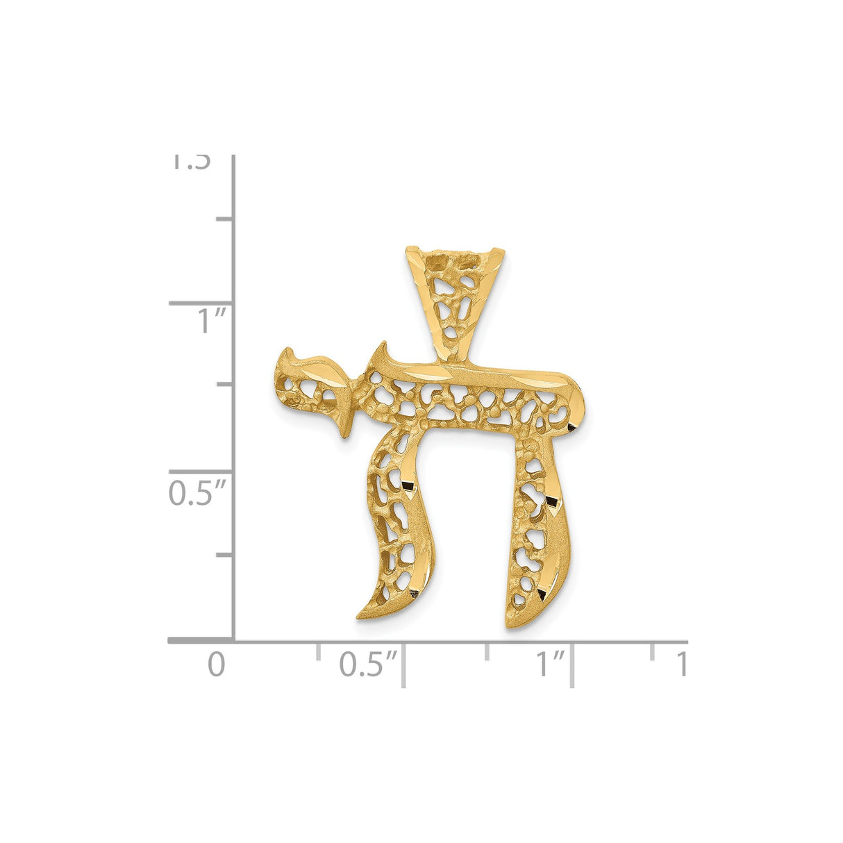 14k Yellow Gold Chai Pendant, Textured Openwork Hebrew Symbol of Life, Filigree Jewish Jewelry